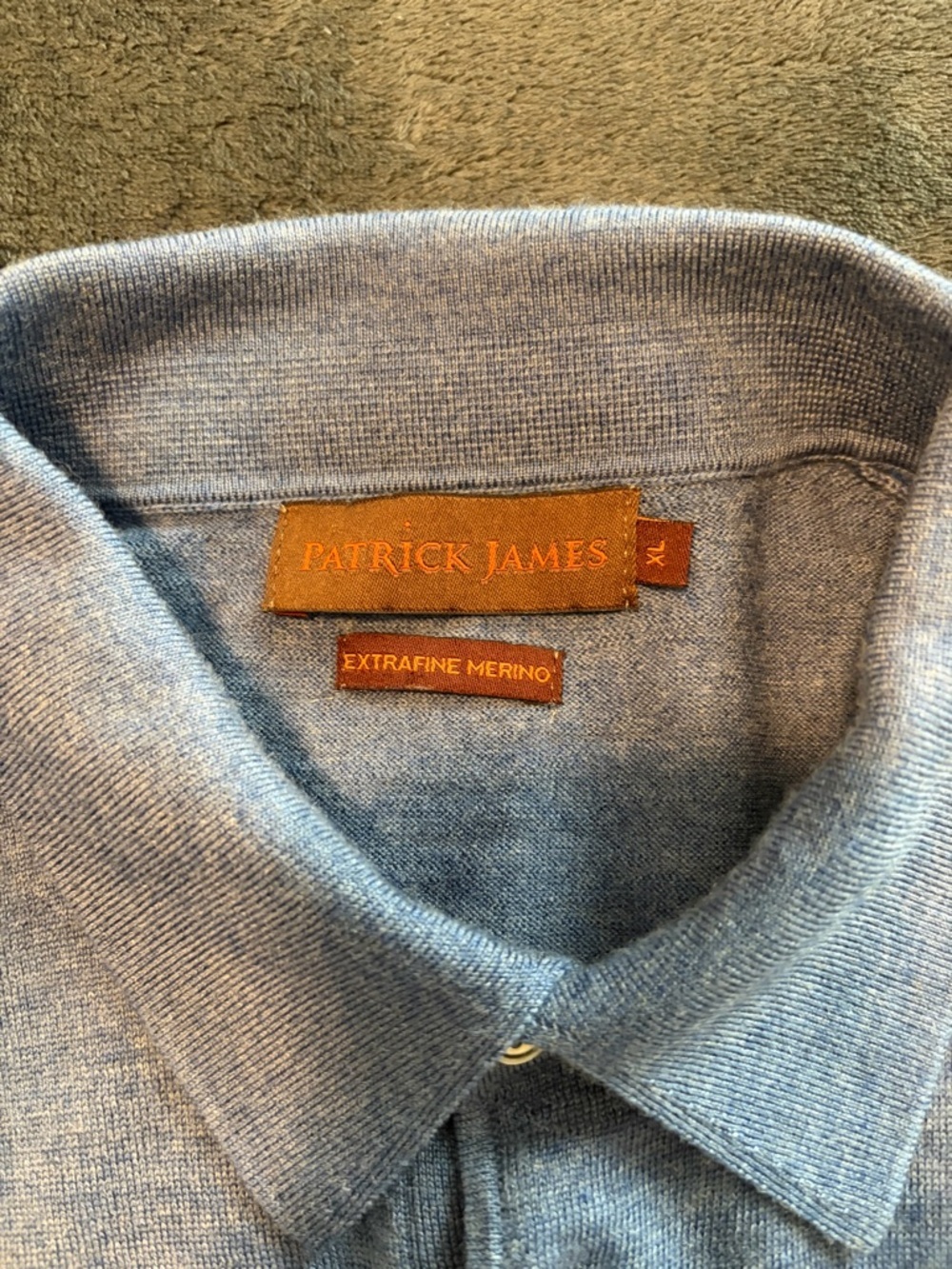 Patrick James Men's Fine Merino Wool Polo Sweater Blue XL - Picture 2 of 2